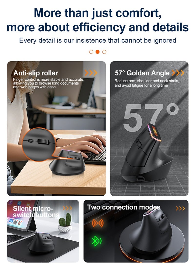 Vertical Ergonomic Mouse Wireless, Rechargeable RGB 2.4G USB with 3 Adjustable DPI 800/1200/1600 Levels for Computer, Laptop, PC, MacBook - Image 3