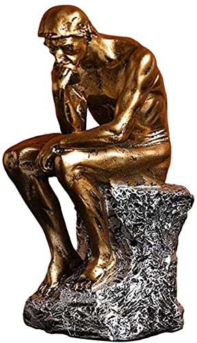 Joylern Resin Thinker Statue Thinker Figurine Thinking Man Sculptures for Home Office Desktop Crafts Gifts  Golden
