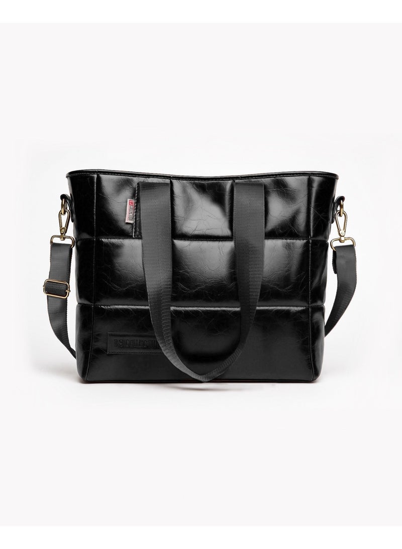 بي.أس كولكشن شنطة توت باج للبنات من الجلد المبطن Leather Soft B.S bag متعددة الإستخدامات من Black -B.S COLLECTION - Image 1