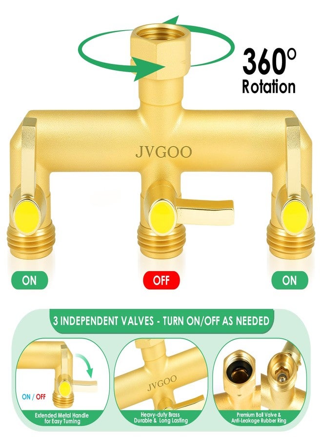 موزع خرطوم حديقة Jvgoo، موزع خرطوم نحاسي ثلاثي الاتجاهات، موزع خرطوم مياه 3/4 بوصة ثلاثي الاتجاهات شديد التحمل مع صمام إغلاق معدني ومقبض تمديد، موزع صنبور خارجي متعدد المنافذ - Image 3