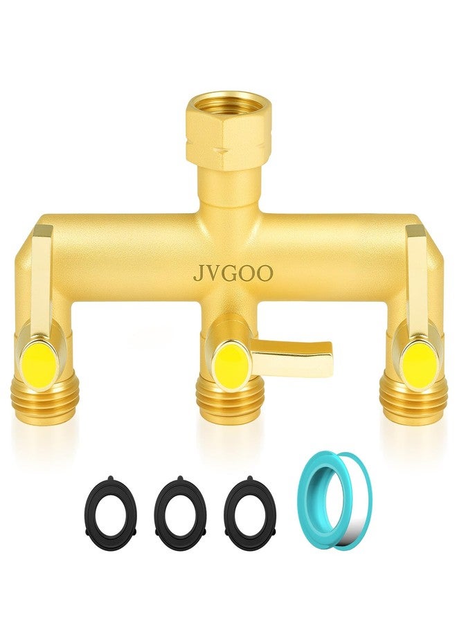 موزع خرطوم حديقة Jvgoo، موزع خرطوم نحاسي ثلاثي الاتجاهات، موزع خرطوم مياه 3/4 بوصة ثلاثي الاتجاهات شديد التحمل مع صمام إغلاق معدني ومقبض تمديد، موزع صنبور خارجي متعدد المنافذ - Image 1