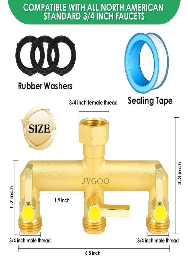 موزع خرطوم حديقة Jvgoo، موزع خرطوم نحاسي ثلاثي الاتجاهات، موزع خرطوم مياه 3/4 بوصة ثلاثي الاتجاهات شديد التحمل مع صمام إغلاق معدني ومقبض تمديد، موزع صنبور خارجي متعدد المنافذ - Image 2