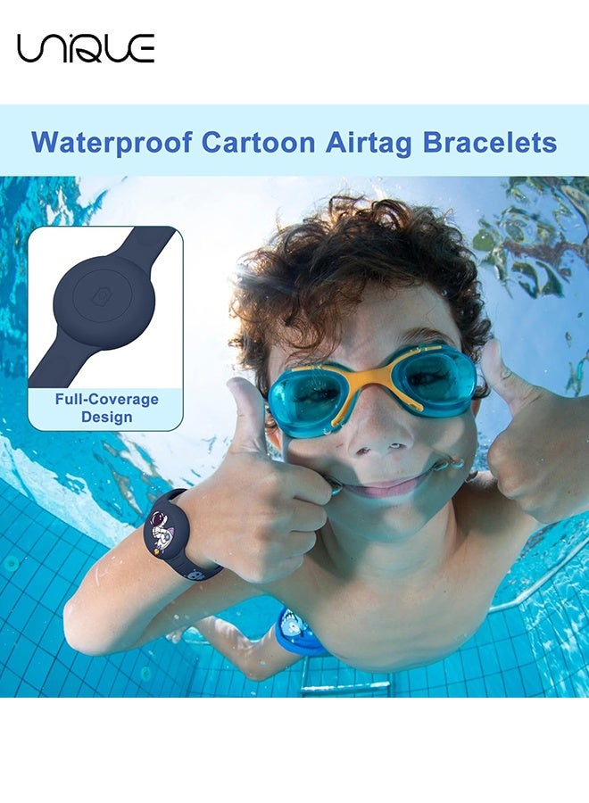 يونيك سوار AirTag للأطفال - مقاوم للماء حامل بطاقة هوائية كرتونية لطيف للأطفال مع تغطية كاملة من السيليكون الناعم ملحقات سوار معصمه Airtag المخفي المضاد للضياع للأطفال (أزرق غامق) - Image 4