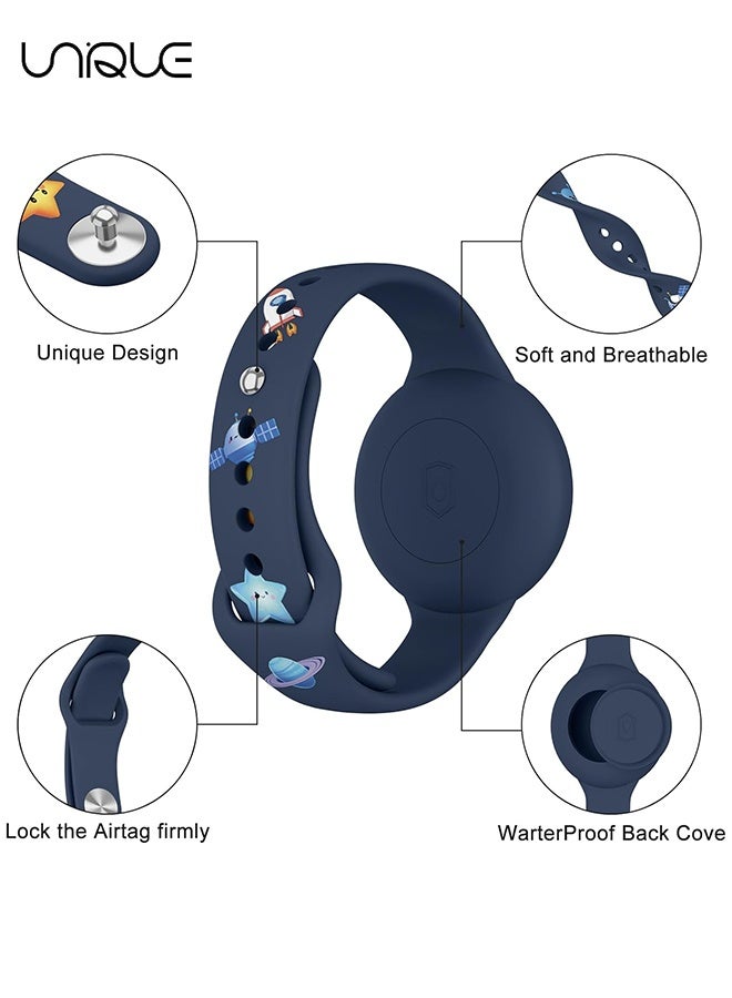 يونيك سوار AirTag للأطفال - مقاوم للماء حامل بطاقة هوائية كرتونية لطيف للأطفال مع تغطية كاملة من السيليكون الناعم ملحقات سوار معصمه Airtag المخفي المضاد للضياع للأطفال (أزرق غامق) - Image 3