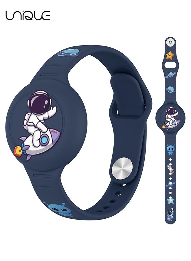 Unique AirTag Bracelet for Kids - Waterproof Cute Cartoon Air tag Holder for Kids with Soft Silicone Full Coverage Anti-Lost Hidden Airtag Wristband Accessories for Child (Dark Blue)