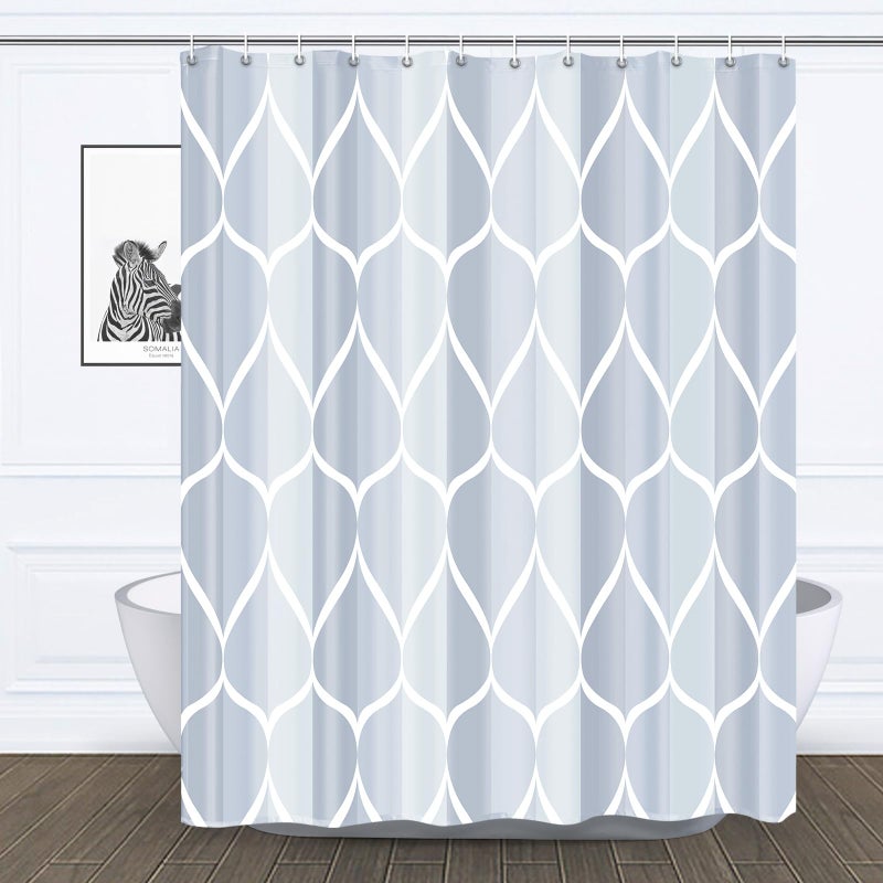 Gelbchu Light Blue Geometric Shower Curtain Waterproof Design and Polyester QuickDrying Weighted Hem Blue Shower Curtains Set for Bathroom W 72 x H 72 Machine Washable with 12 Hooks