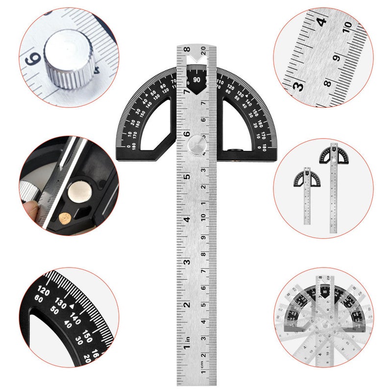 2in1 Multifunctional Magnetic Straight and Angle Measuring Ruler Woodworking Scribe Ruler Woodworking Ruler Detachable Angle Gauge Double Scales Combination Ruler with Mortise and Tenon Function - Image 5