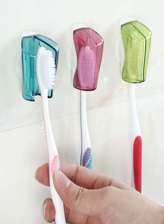 Jizlan 3Pcs Toothbrush Holder Travel Toothbrush Head Covers with Suction CupBathroom Wall Mount Suction Cup Rack Cap Cover for Bathroom Portable Suction Cup Toothbrush Holder （Multicolor ） - Image 1