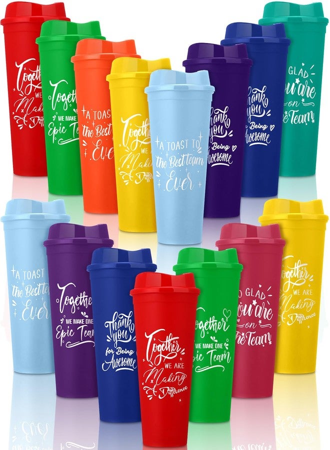 Pickmesh 15 Pcs Employee Appreciation Gifts Bulk Cna Week 16 oz Plastic Tumblers with Lids Graduation Teacher Appreciation Gifts Reusable Coffee Cups for Staff Volunteer Coworker Team (Bright Color) - Image 1