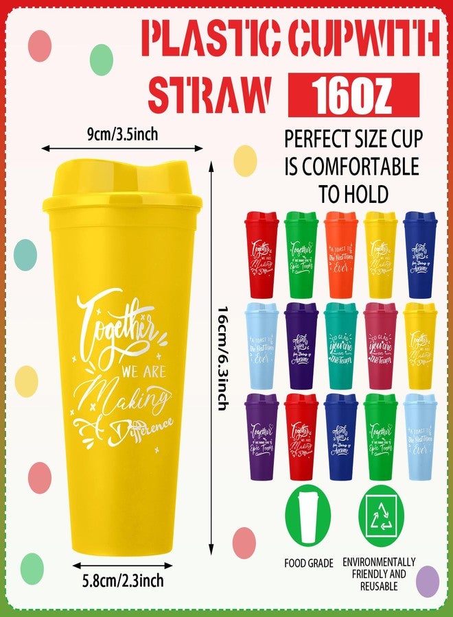Pickmesh 15 Pcs Employee Appreciation Gifts Bulk Cna Week 16 oz Plastic Tumblers with Lids Graduation Teacher Appreciation Gifts Reusable Coffee Cups for Staff Volunteer Coworker Team (Bright Color) - Image 2
