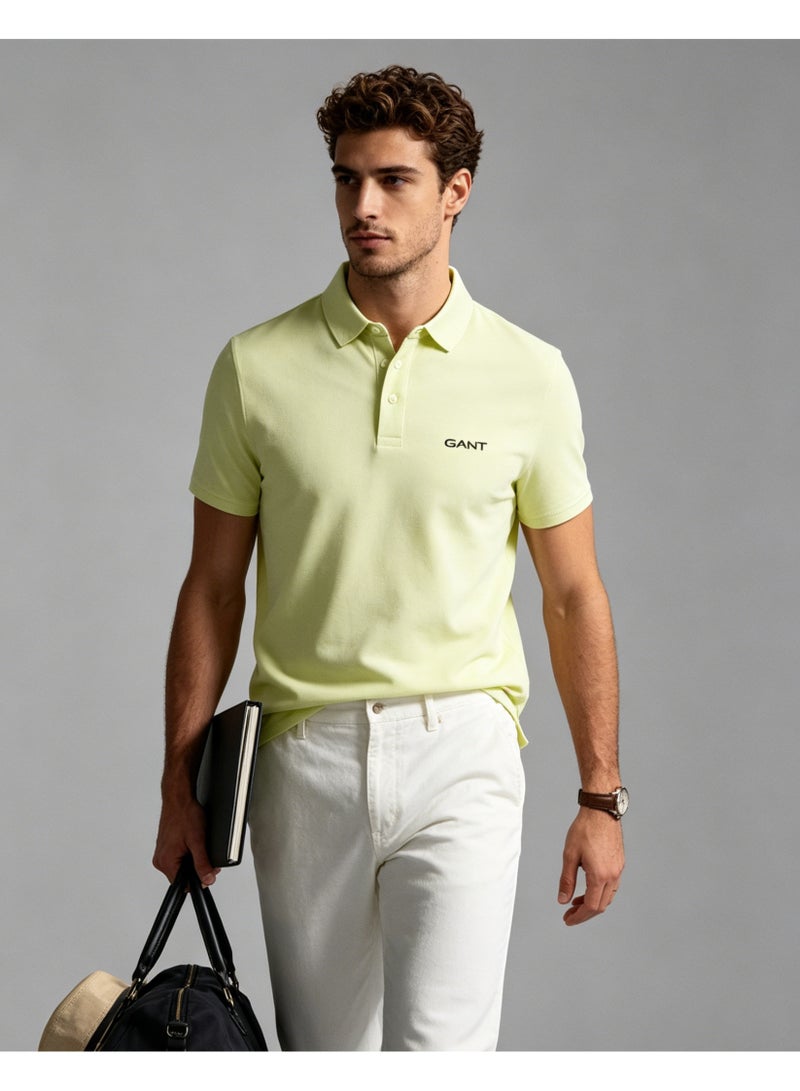 GANT Men Short Sleeve Soft Pastel Polo Shirt Weekend Leisure Pale Yellow - Image 4