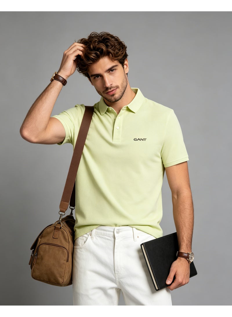 GANT Men Short Sleeve Soft Pastel Polo Shirt Weekend Leisure Pale Yellow - Image 2