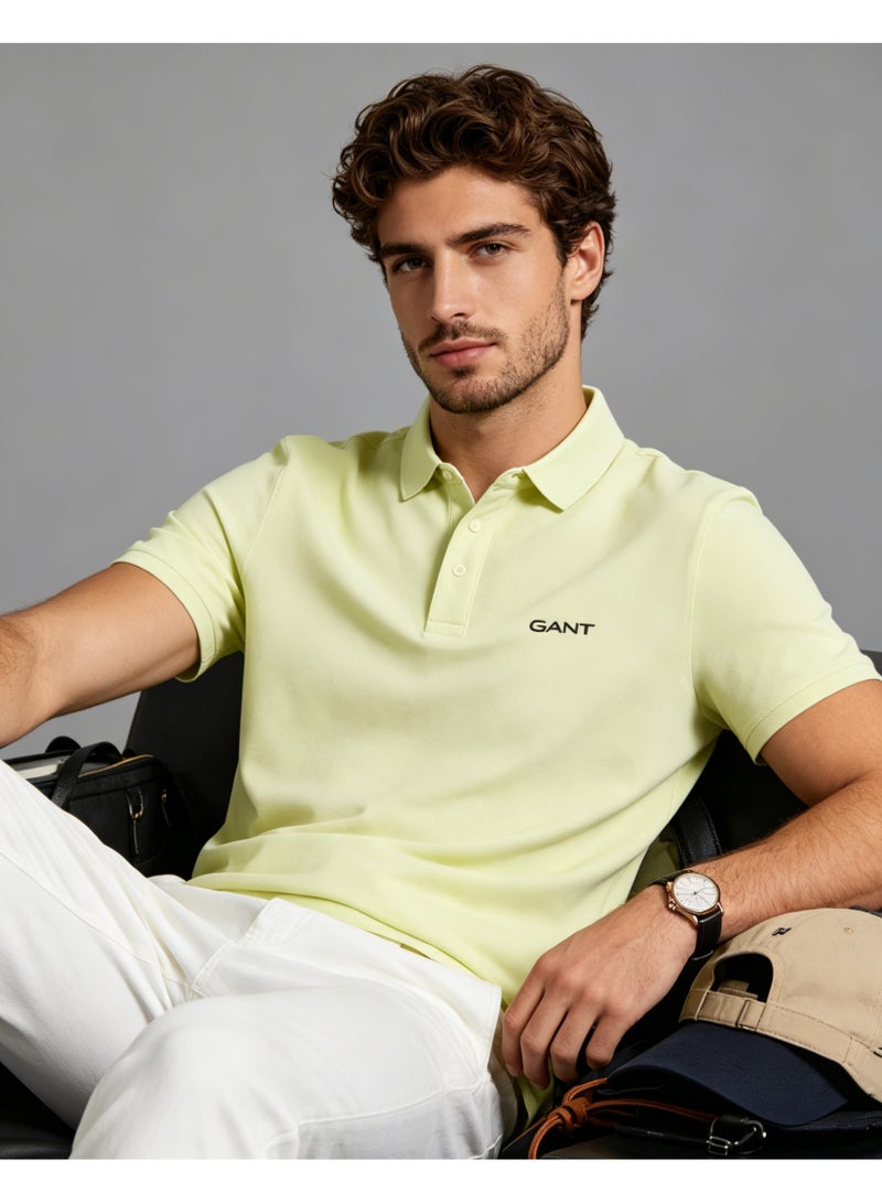 GANT Men Short Sleeve Soft Pastel Polo Shirt Weekend Leisure Pale Yellow - Image 3