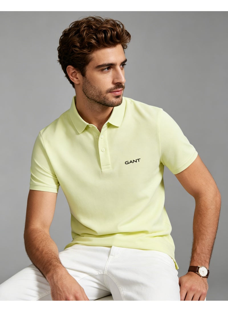GANT Men Short Sleeve Soft Pastel Polo Shirt Weekend Leisure Pale Yellow - Image 1