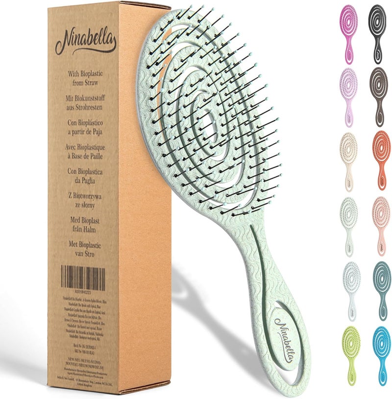 Ninabella Organic Detangle Hair Brush for Women, Men & Children - Does not Pull the Hair - Hair Straightening Brushes for Curly, Straight & Wet Hair - Unique Spiral Hairbrush - Image 1