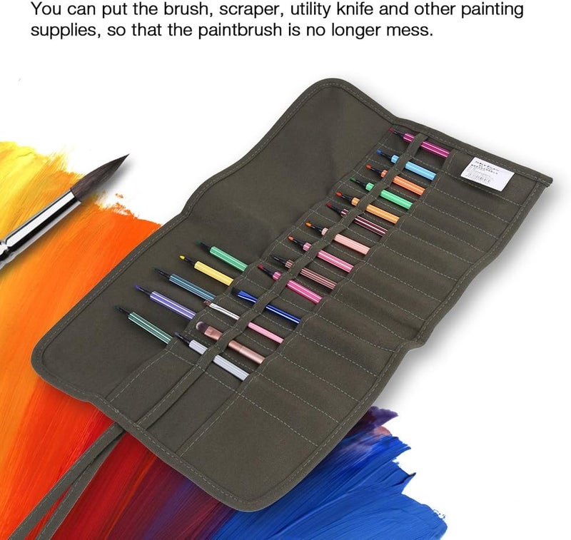 klarako Paint Brushes Holder, 30 Slots Canvas Roll Up Paint Brush Bag Roll Up Paint Brush Storage for Artist Acrylic Oil Draw Pen Brush Draw Pen Watercolor - Image 5