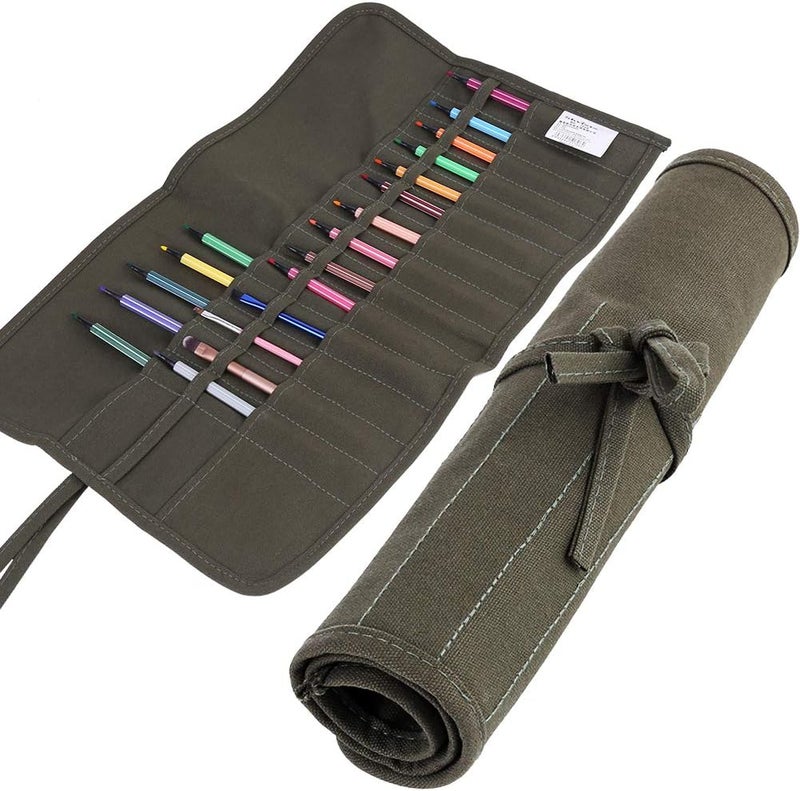 klarako Paint Brushes Holder, 30 Slots Canvas Roll Up Paint Brush Bag Roll Up Paint Brush Storage for Artist Acrylic Oil Draw Pen Brush Draw Pen Watercolor - Image 1