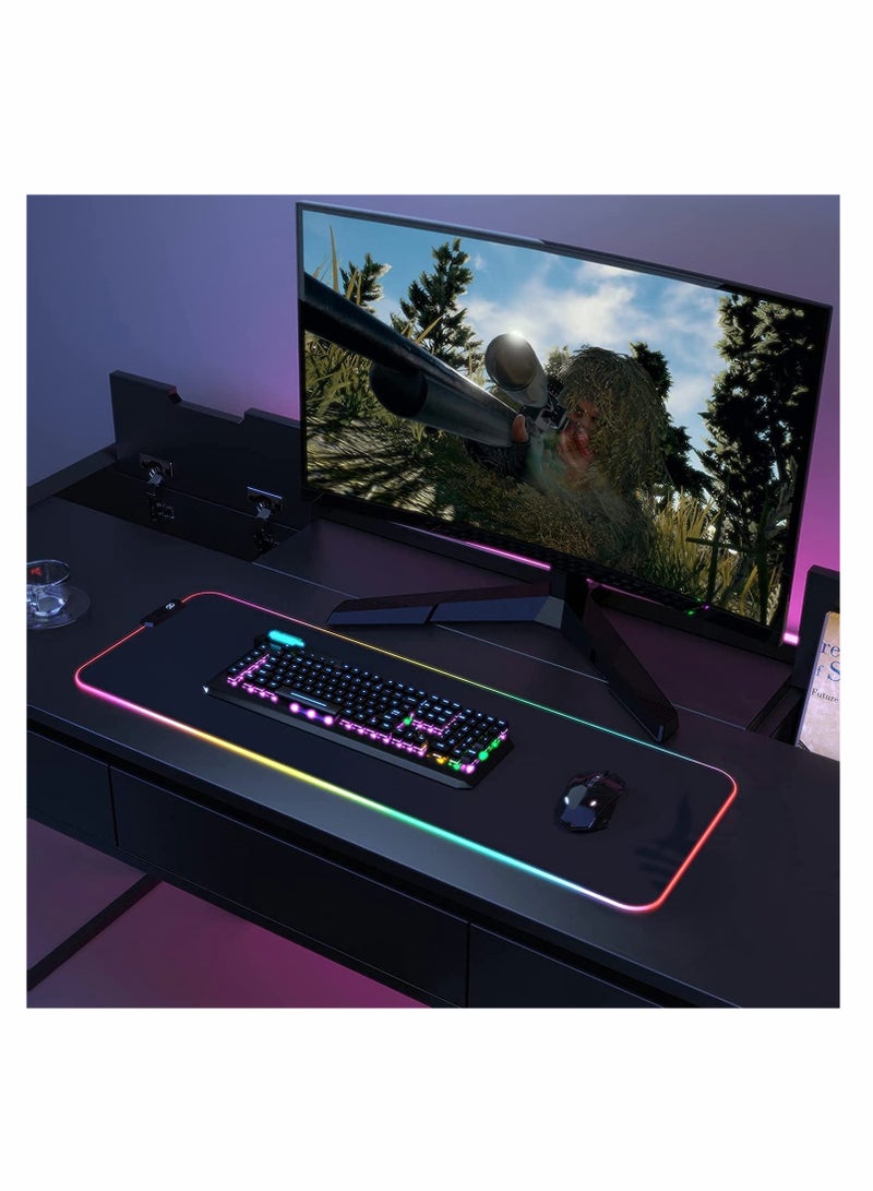 Excefore RGB Gaming Mouse Pad, Large Mousepad with 14 Lighting Modes 2 Brightness Levels, Big Mouse Mat LED Extended Mouse Pad Anti-Slip Waterproof, Computer Keyboard Mousepad Mat (31.5 x 11.8 Inch) - Image 2