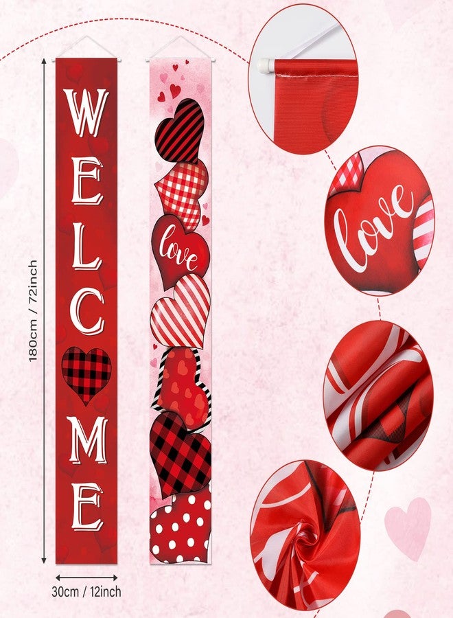 Capoda 2 Pcs Valentine's Day Door Banner Decoration Valentine Hanging Front Porch Welcome Sign Red Buffalo Plaid Love Heart Banner Romantic for the Home Wall School Office Indoor Outdoor Party Supplies Decor - Image 2
