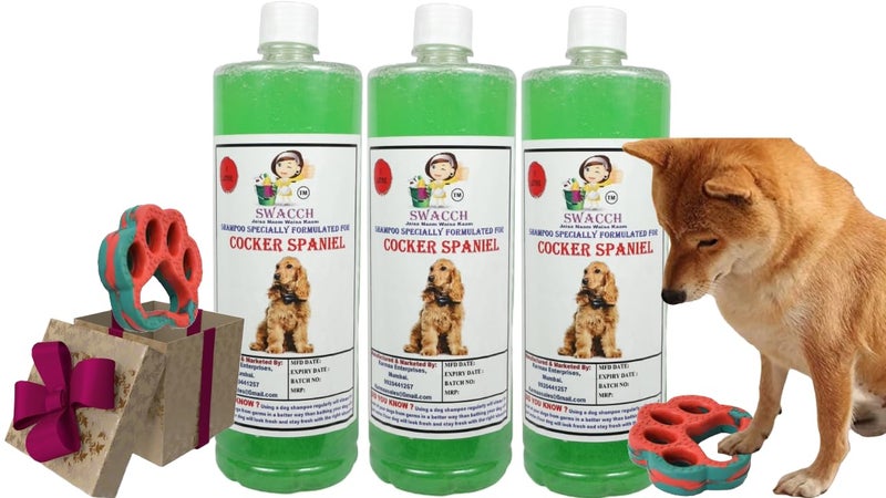 swacch Cocker Spaniel Dog Shampoo + Paw Shape I Rubber Dog Toy for Training and Interactive I Durable & Safe I Combo Pack I 3 Litre Neem Alovera - Image 1