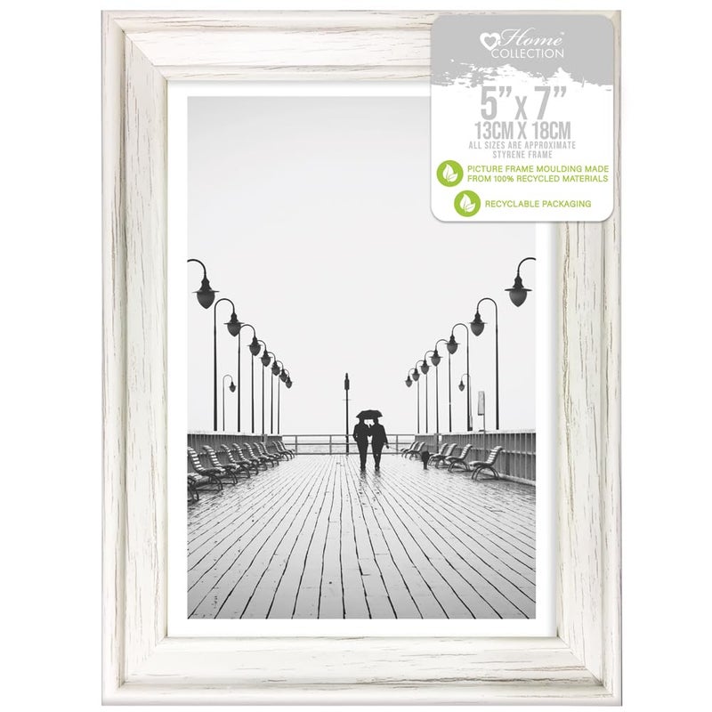 Design Group White Solitaire Shabby Chic Distressed Wood Styrene Photo Frames 5x7