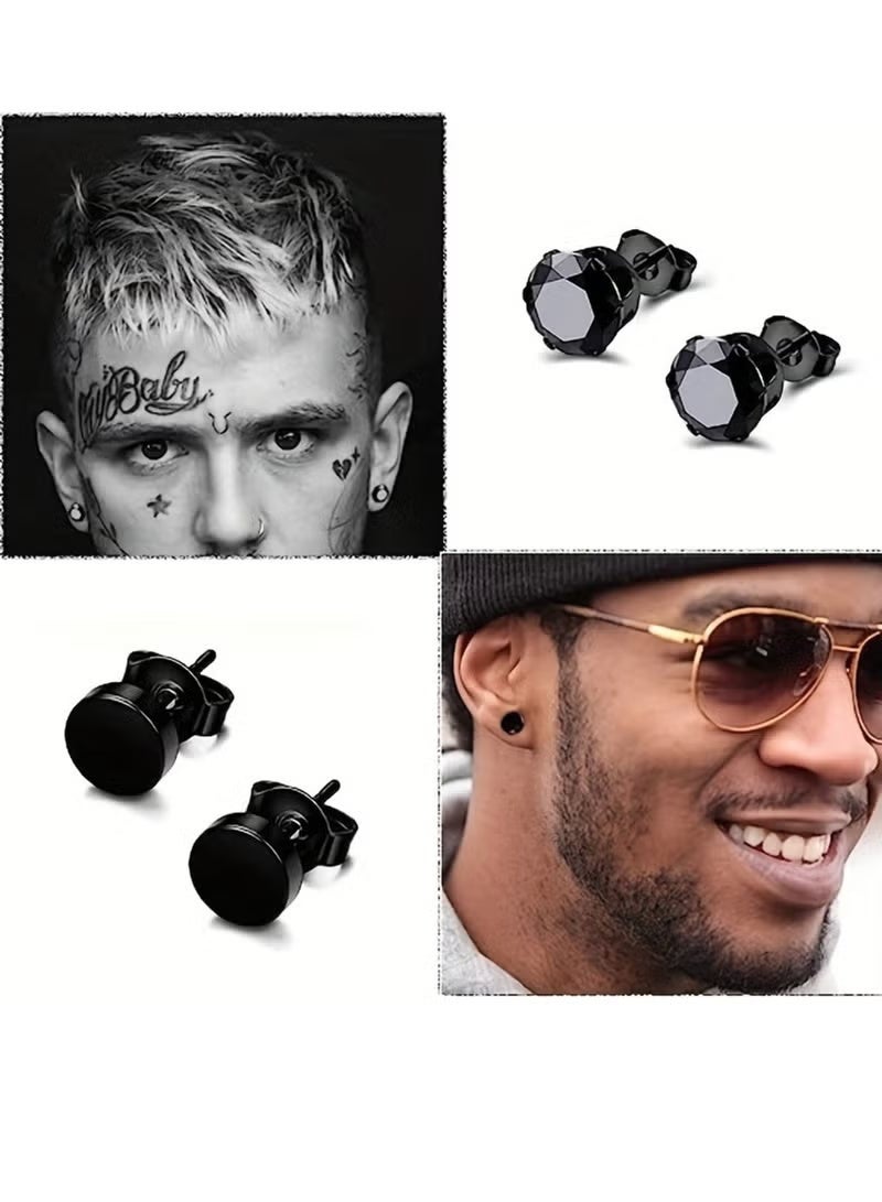 12 Pairs Stainless Steel Earrings Men Cubic Zirconia Fashion Black Earrings Set For Women Girls Stud Earrings - Image 2