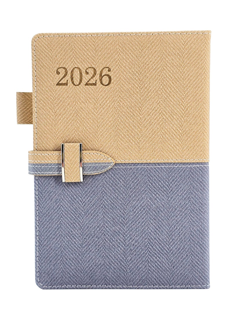 Denim Classic Diary 2026, A5 Daily Planner with Buckle Strap - Beige/Grey - Image 1