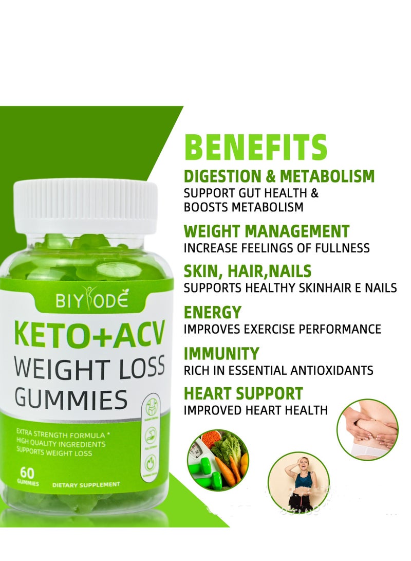 بيودي علكات فقدان الوزن Keto Acv Slimming Apple Gummy، تحسين التمثيل الغذائي، حرق الدهون، تثبيط الشهية، مكمل غذائي 60 علكة - Image 4