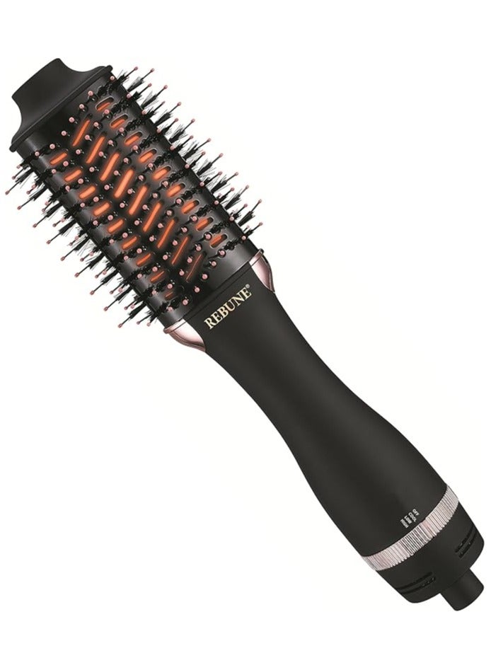 REBENUO REBUNE 1300W Mini Hot Air Brush One-Step Volumizer Negative Ion Infrared Hair Care Anti-Frizz Blowout Hair Dryer Brush for Straightening Curling Hair Styler RE-2100 (Black&Gold) - Image 2