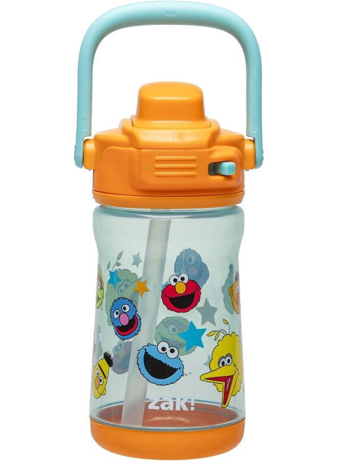 Zak Designs Sesame Street Beacon Kid Water Bottle for Travel or At Home, 12oz Plastic is Durable and Leak-Proof with Liquid Lock Spout, Cover, Carry Handle, Protective Base (Elmo & Friends) - Image 1