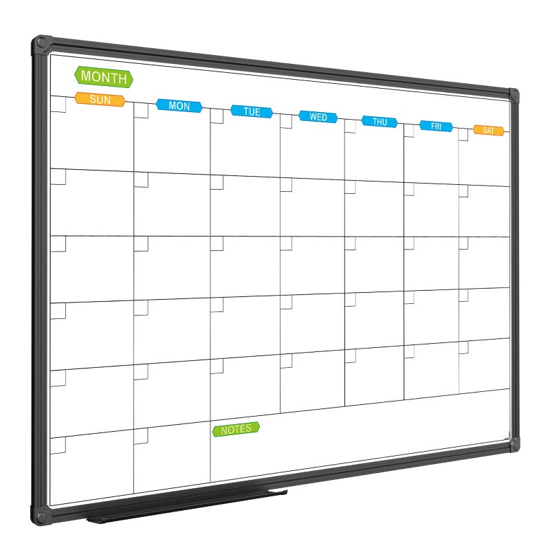 JILoffice Dry Erase Calendar Whiteboard - Magnetic White Board Calendar Monthly 36 X 24 Inch, Black Aluminum Frame Wall Mounted Board for Office Home and School - Image 1