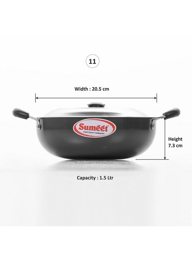 Sumeet 3mm Hard Anodised Deep Kadhai with S.S. Lid. No. - 11 20.5cm Dia. 1.5 Ltr Capacity (Black) - Image 5