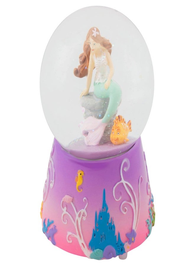 إيلانز ديزاينز تصميمات إيلانز: حورية البحر والسمكة على خلفية أرجوانية، كرة ثلجية مائية لامعة متينة بقطر 80 مم، تُعزف لحن "البحر الجميل"، تُوضع على الطاولة أو الخزانة أو المنضدة الجانبية. - Image 1