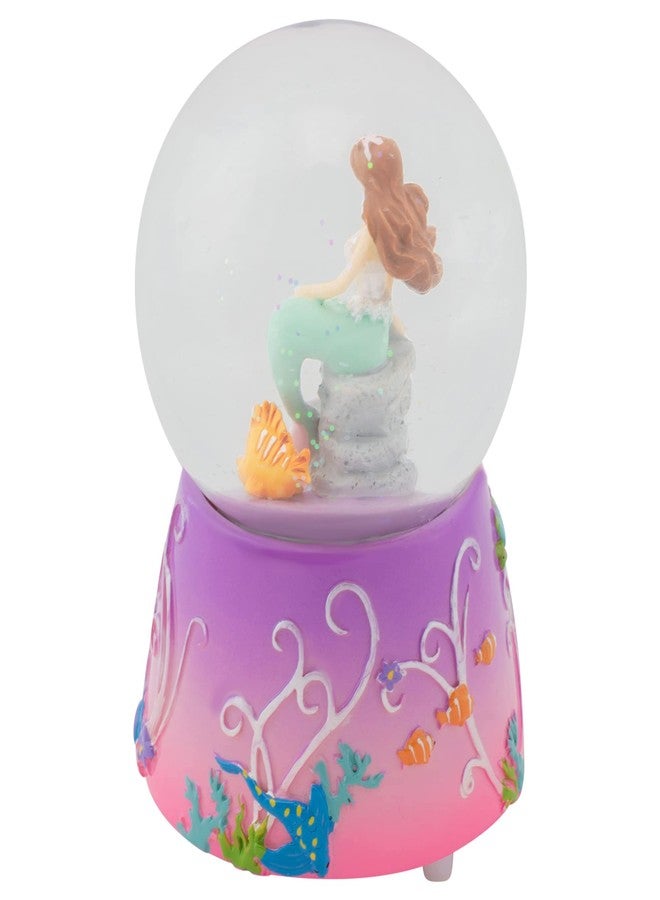 إيلانز ديزاينز تصميمات إيلانز: حورية البحر والسمكة على خلفية أرجوانية، كرة ثلجية مائية لامعة متينة بقطر 80 مم، تُعزف لحن "البحر الجميل"، تُوضع على الطاولة أو الخزانة أو المنضدة الجانبية. - Image 2