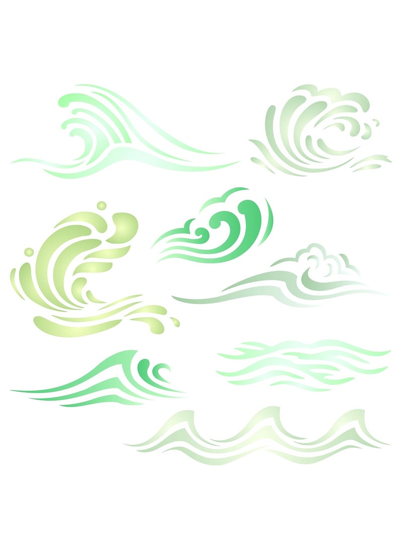 Usnyabni Waves Stencil - 8.5 x 8.5 inch (L) - Reusable Ocean Sea Wave Water Effect Wall Stencil Template - Use on Paper Projects Scrapbook Journal Walls Floors Fabric Furniture Glass Wood etc.  - Image 1
