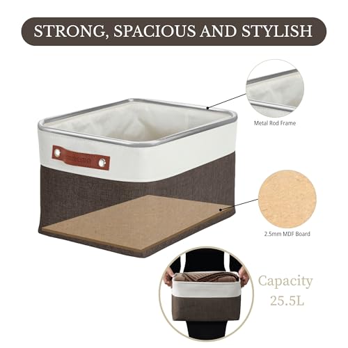 DECOMOMO Storage Baskets for Shelves - Fabric Storage Bins, Linen Closet Organizers and Storage (Brown & White, Large - 3 Pack) - Image 4