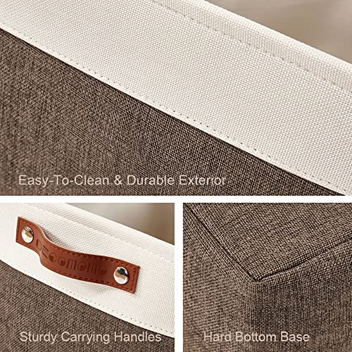 DECOMOMO Storage Baskets for Shelves - Fabric Storage Bins, Linen Closet Organizers and Storage (Brown & White, Large - 3 Pack) - Image 5