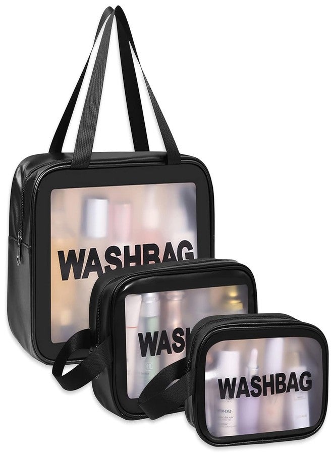 VeriXpress Set of 3 Clear Travel Makeup Pouch Set, Make up Bag for Home & Travel, Toiletries Organizer for Cosmetic, Bag for Women and Girls Toiletry Storage Kit (3, Black) - Image 1