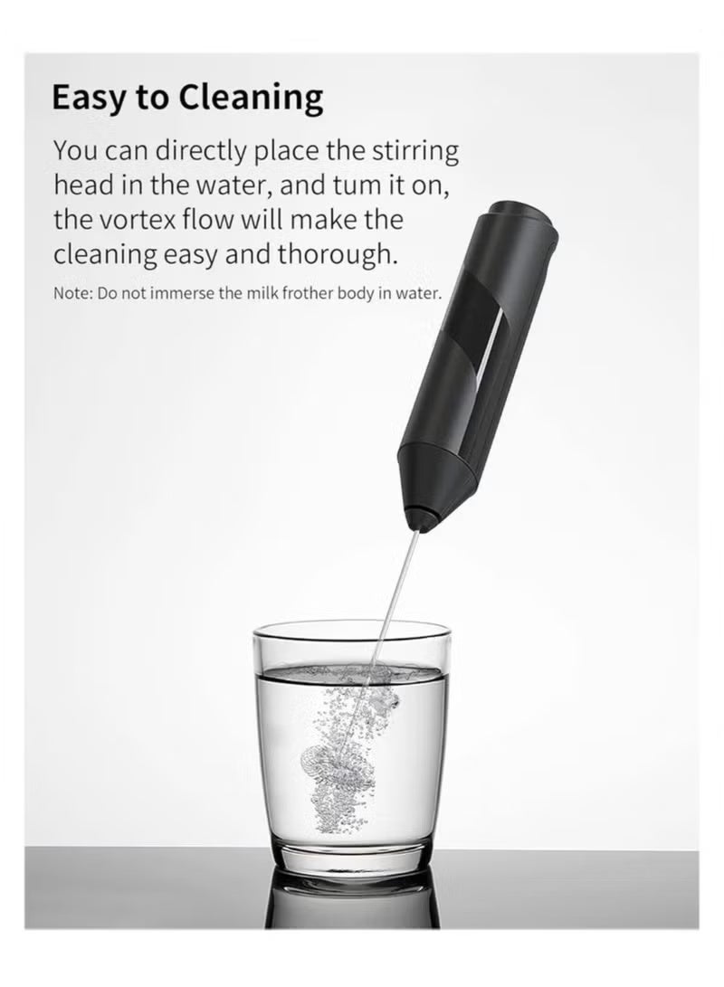Milk Frother with Stand, Handheld, Battery Operated, Stainless Steel Stand, Foam Maker, Whisk, Drink Mixer, for Latte, Cappuccino, Coffee, Frappe, Matcha and Hot Chocolate, etc. Black. - Image 4