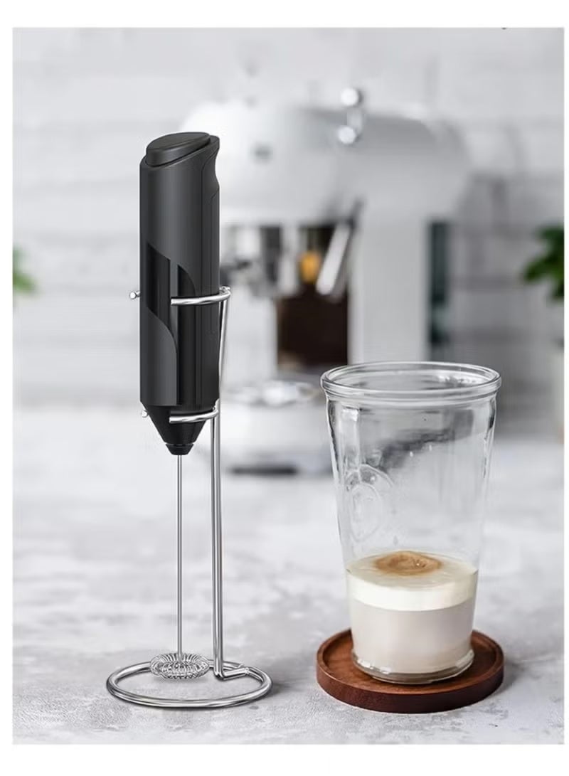 Milk Frother with Stand, Handheld, Battery Operated, Stainless Steel Stand, Foam Maker, Whisk, Drink Mixer, for Latte, Cappuccino, Coffee, Frappe, Matcha and Hot Chocolate, etc. Black. - Image 1