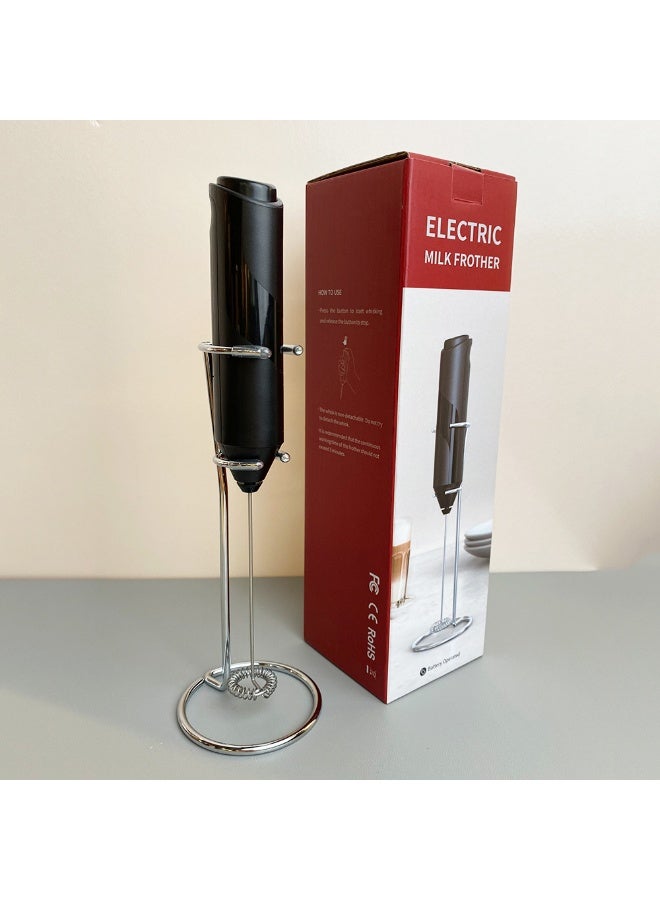 Milk Frother with Stand, Handheld, Battery Operated, Stainless Steel Stand, Foam Maker, Whisk, Drink Mixer, for Latte, Cappuccino, Coffee, Frappe, Matcha and Hot Chocolate, etc. Black. - Image 2