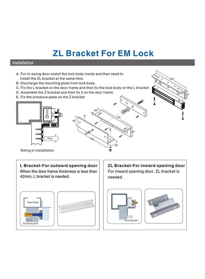 تومفيجن قفل على شكل حرف Z وحرف L للباب من الداخل سلسلة 600 رطل/ 280 كجم ومحكم للإغلاق بقفلٍ مغناطيسي كهربائي فضي - Image 4