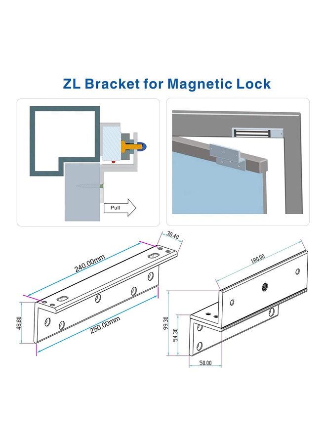 تومفيجن قفل على شكل حرف Z وحرف L للباب من الداخل سلسلة 600 رطل/ 280 كجم ومحكم للإغلاق بقفلٍ مغناطيسي كهربائي فضي - Image 5