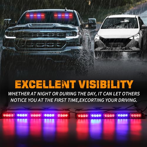 XRIDONSEN 2x 17 inch Emergency Dash Police Lights Red Blue Police Light Bar 40 LED Interior Front/Rear Windshield Strobe Lights Safety Flashing Warning Hazard w/Suction Cups for Vehicles Trucks Car - Image 2