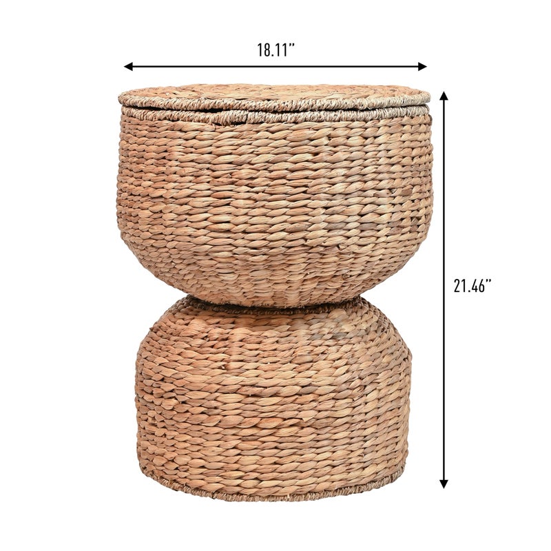happimess SAT1000A Bhola 18" Hourglass Handwoven Hyacinth Storage Accent Table with Lid for Storage and Decoration in Bedroom, Living Room, Kitchen, Dining Room, Entryway, Guestroom, Natural - Image 3