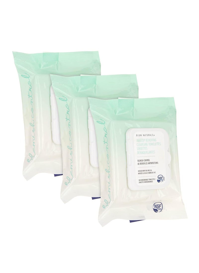 Blum Naturals - Daily CombinationOily Skin Cleansing Towelettes with Tea Tree Oil PACK OF 3 90 Count Total - Image 1