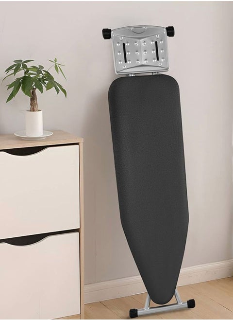Ironing board with iron rest, adjustable height ironing table, foldable ironing stand, heat resistant cover iron board with steam iron rest, metal base non-slip legs black