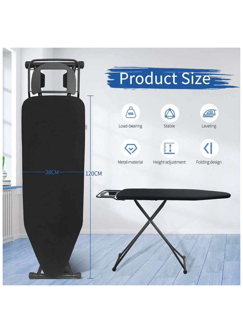 Generic - Ironing board with iron rest, adjustable height ironing table, foldable ironing stand, heat resistant cover iron board with steam iron rest, metal base non-slip legs black - Image 1