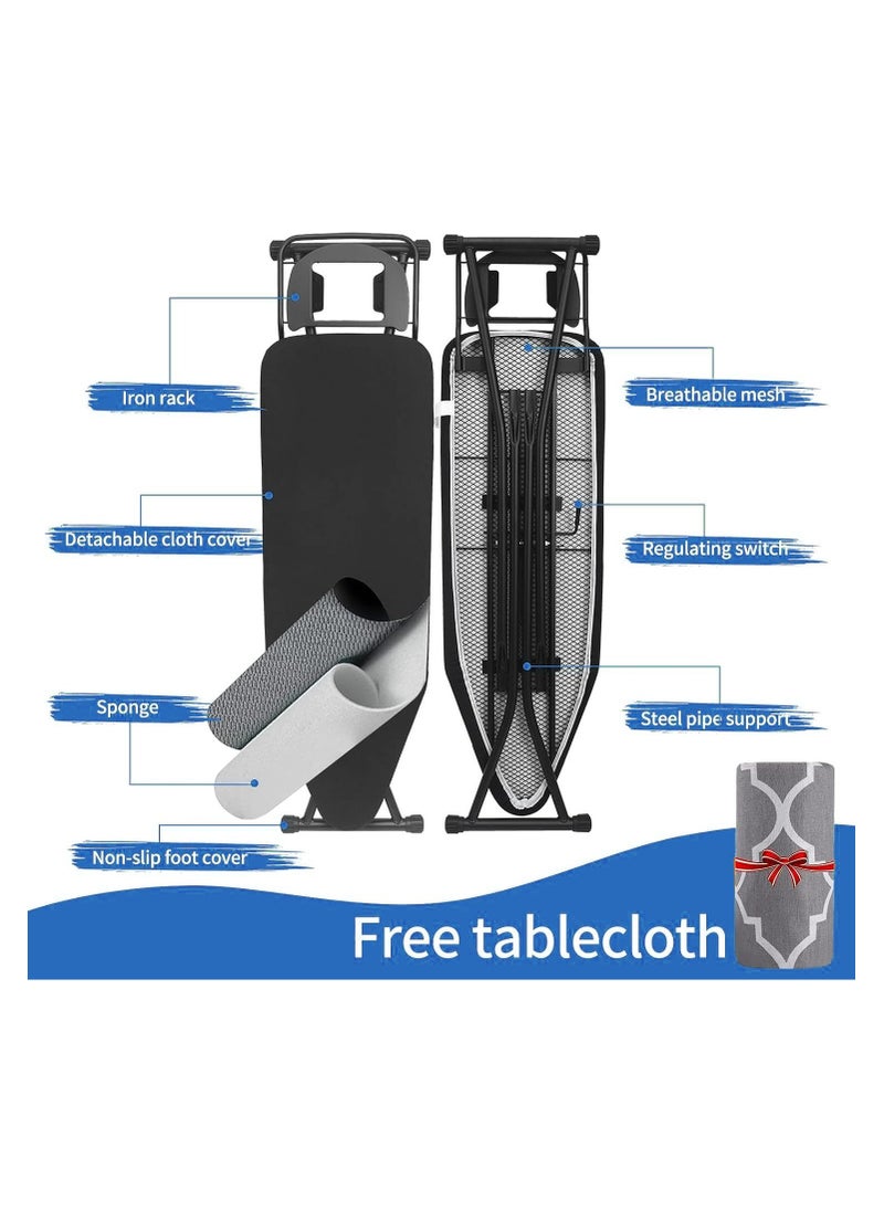 Generic - Ironing board with iron rest, adjustable height ironing table, foldable ironing stand, heat resistant cover iron board with steam iron rest, metal base non-slip legs black - Image 1