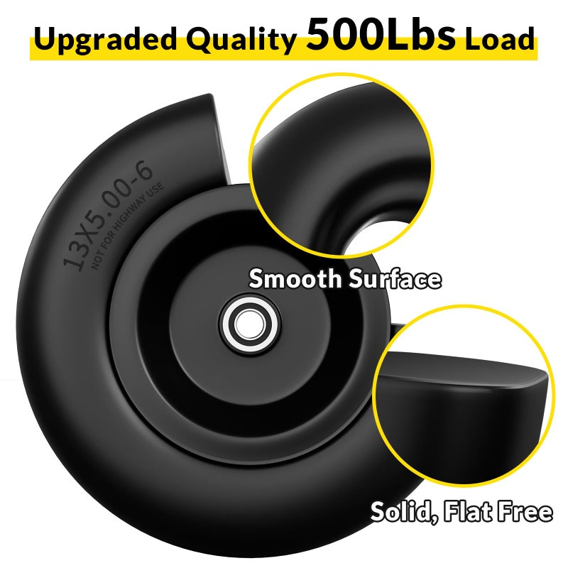 RONPOW 13x5.00-6 Flat Free Lawn Mower Tire and Wheel, 13x5x6 Solid Front Tires for Zero Turn Mower, 500Lbs Load, 3/4", 5/8" and 1/2" Bearings, 4.33"-6.73" Hub Spacers, 2Pack Black, TRK-TIR-1356FFBK - Image 4